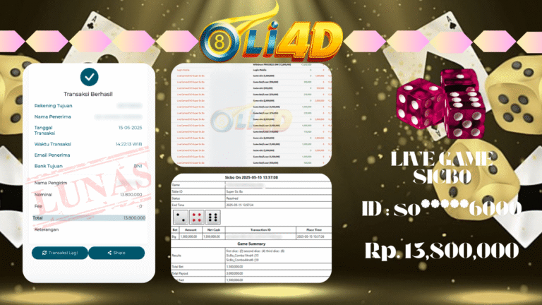 BUKTI JACKPOT KEMENANGAN Rp.13,800,000 SITUS OLI4D