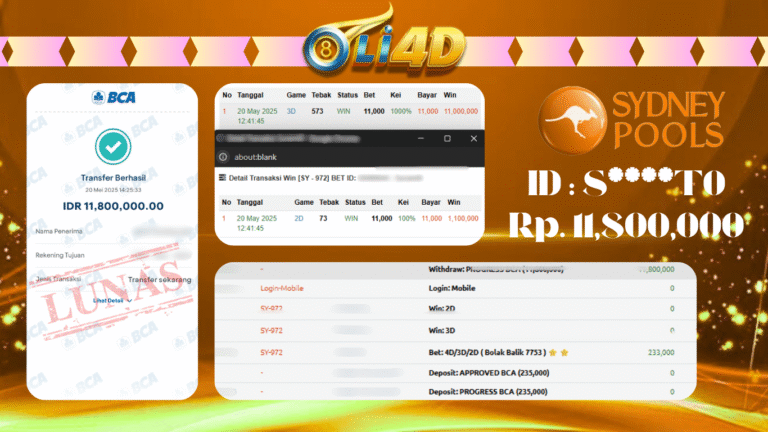 BUKTI JACKPOT KEMENANGAN Rp.11,800,000 SITUS OLI4D