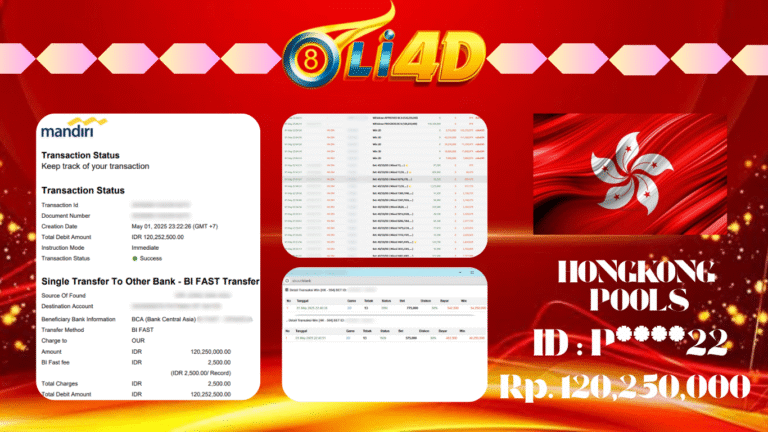 BUKTI JACKPOT KEMENANGAN DI PASARAN HONGKONG Rp.120,250,000 SITUS OLI4D